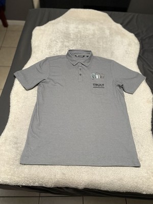 Travis Mathew Polo Shirt Mens Size L Gray Truly Hard Seltzer Graphic Pocket Golf
