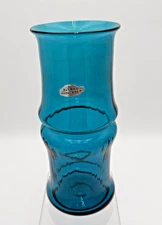 💙 10.5" Turquoise Blenko Glass🎋Bamboo Vase🏺#7820 Blue w/Both Org Stickers