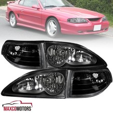 Black Headlightscorner Lamps Fits 1994-1998 Ford Mustang Leftright Pair 94-98