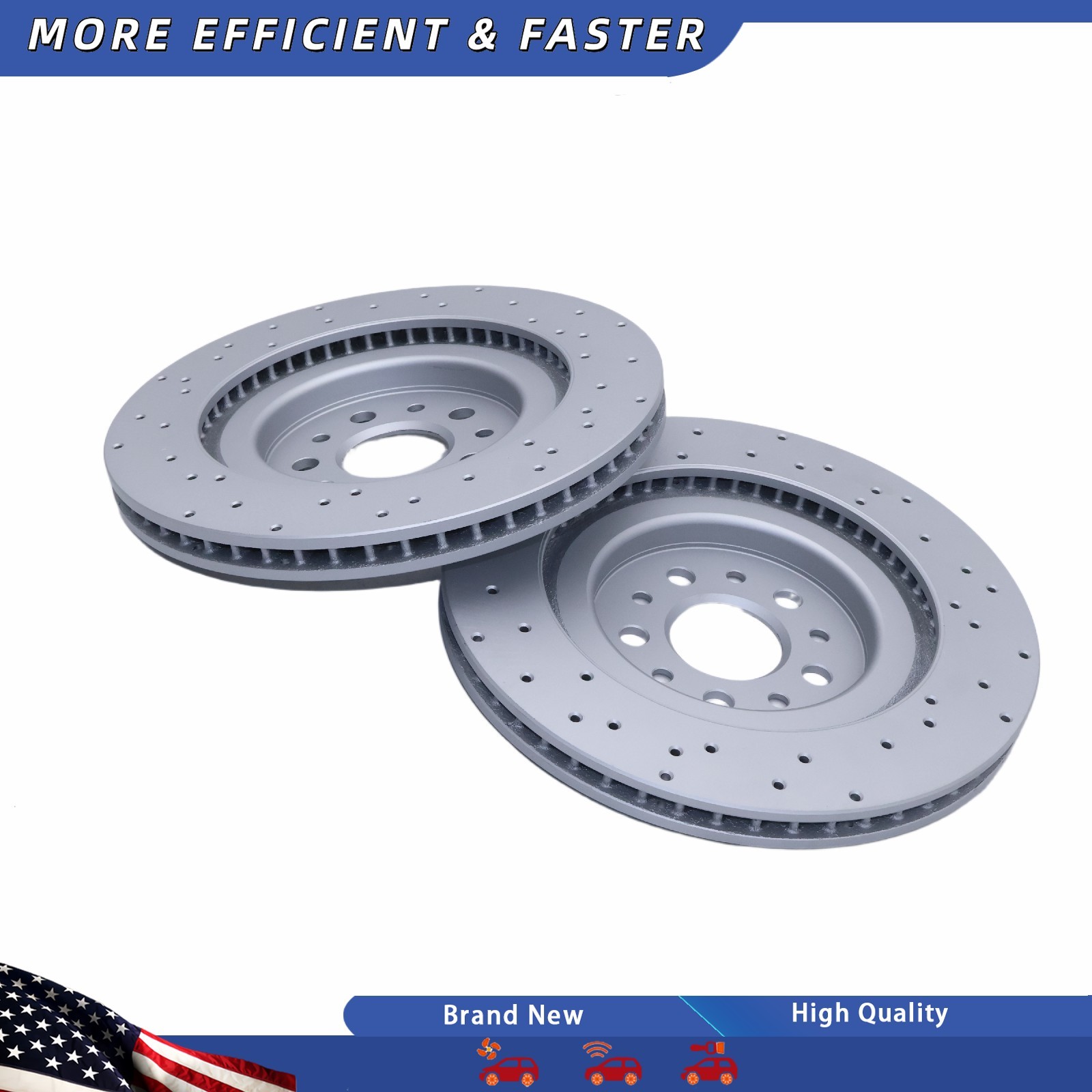 2X Rear Drilled Vent Rotors 670035019 For Maserati Ghibli Quattroporte 17-21