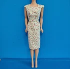 Vintage Look Barbie Dress, Sheath With Gold Buttons, Multicolor Confetti