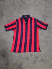 Burberrys Men's Polo Shirt Red Navy Striped 100 Cotton Size L Vintage