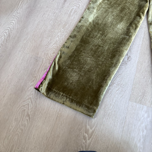 Boden Westbourne Velvet Trousers Size 12 Khaki Green Pink Stripe Luxe New - Picture 7 of 12
