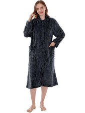 Women's Zip Up Robe, Sherpa Front Robe, Plush Warm Zipper House Coat