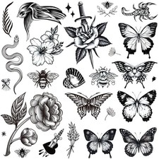 Tazimi 8 Sheets Large Black Tattoos for Women Girls Butterfly Large,