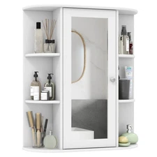 Costway Single Door Shelves Wall Mount Cabinet Bathroom Cabinet W/ Mirror White