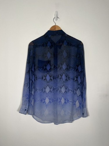 Equipment Femme Blue Snakeskin Sheer Silk Shirt XS (Oversized) Luxury Designer - Picture 4 of 15