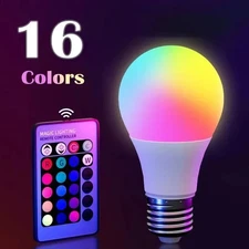 1pc 16-Color RGB LED Bulb with Remote Control, E27 Base & Dimmable Light - NEW