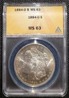 1884 O Morgan Silver Dollar, ANACS MS63, 90% SILVER