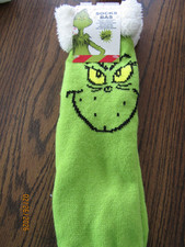 NEW "GRINCH" GREEN COMFY THICKER SOCK WITH GRIPPERS ONE SIZE