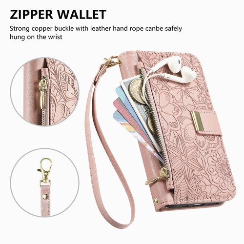 For iPhone 16 Pro Max 14 13 12 15 Leather Zipper Wallet Case Card Holder+Strap - Picture 52 of 70
