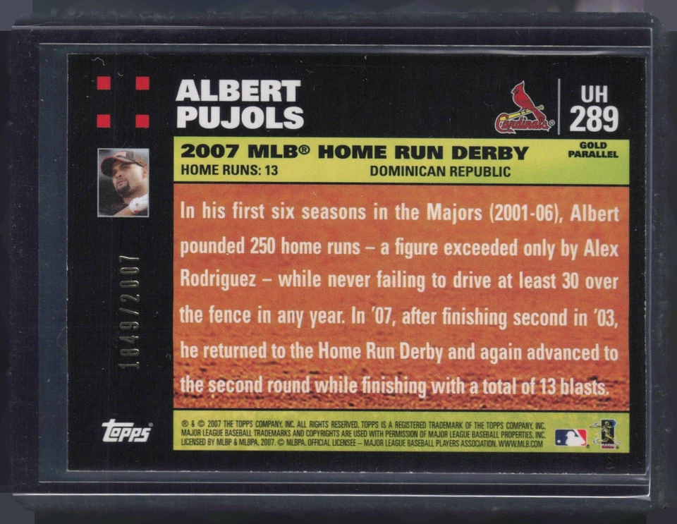 2007 Topps Updates & Highlights Home Run Derby Gold Albert Pujols 1849/2007 - Image 2 of 2