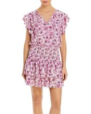 Aqua L124818 Floral Print Smocked Dress Women's Size M