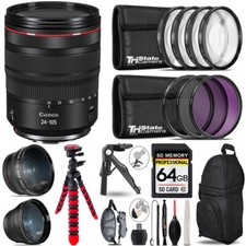 Canon RF 24-105mm IS USM Lens - 3 Lens Kit Tripod Backpack - 64GB Kit