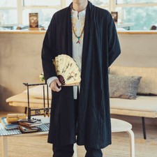 Men Ethnic Japanese Kimono Jacket Loose Yukata Coat Retro Long Bathrobe Fashion