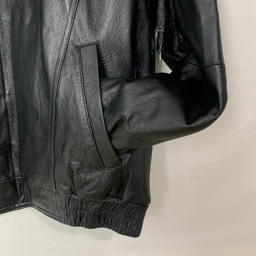Vintage North Crest Mens Jacket Coat Large Black Leather Bomber Full Zip Lined - Picture 3 of 12