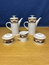 Lynn's China Palazzo Black (2) 9” Coffee Pots with a Creamer & 2 Sugar Bowls