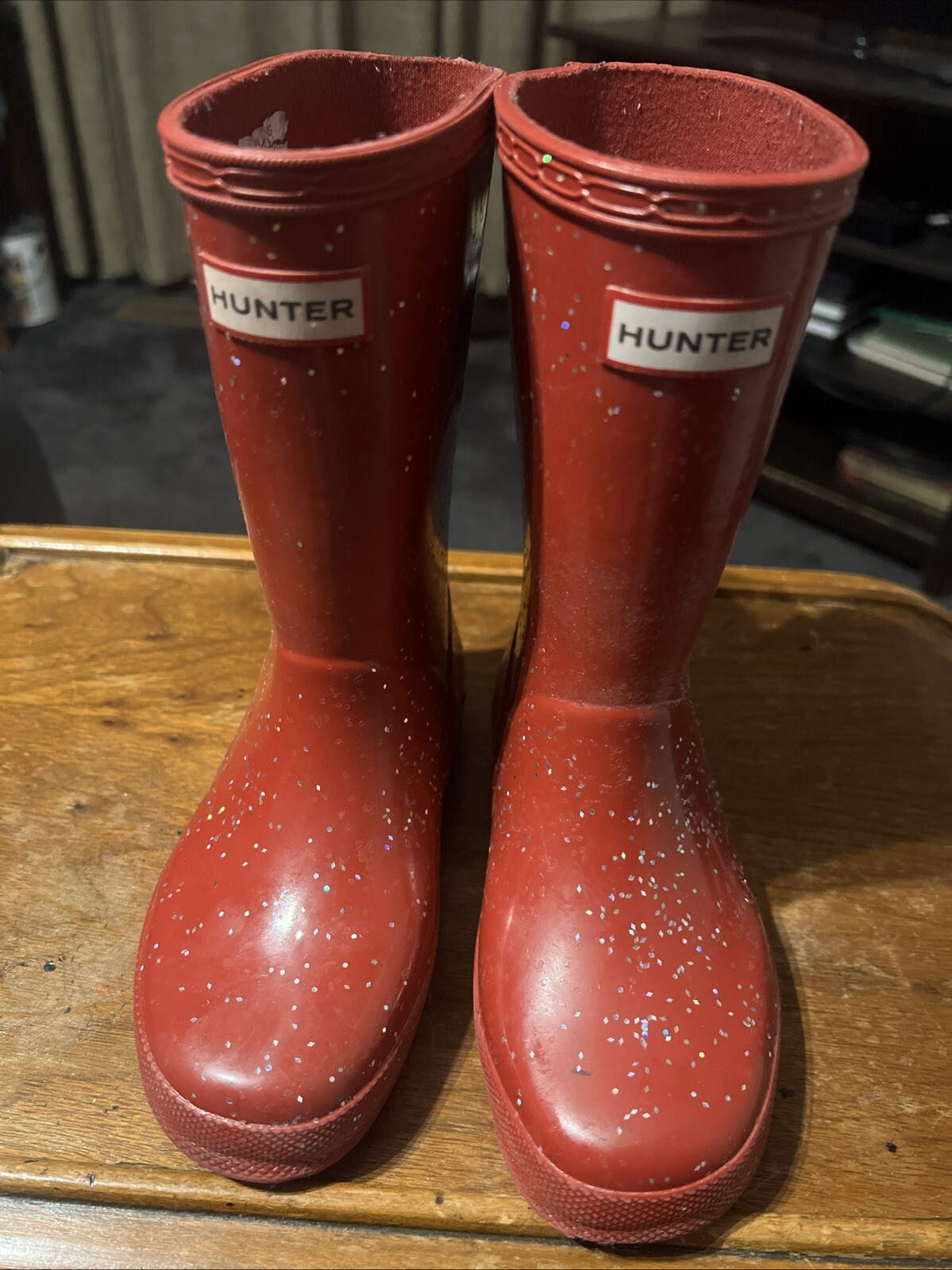 Hunter Glitter Red Rain Boots for Girls Size 11-image