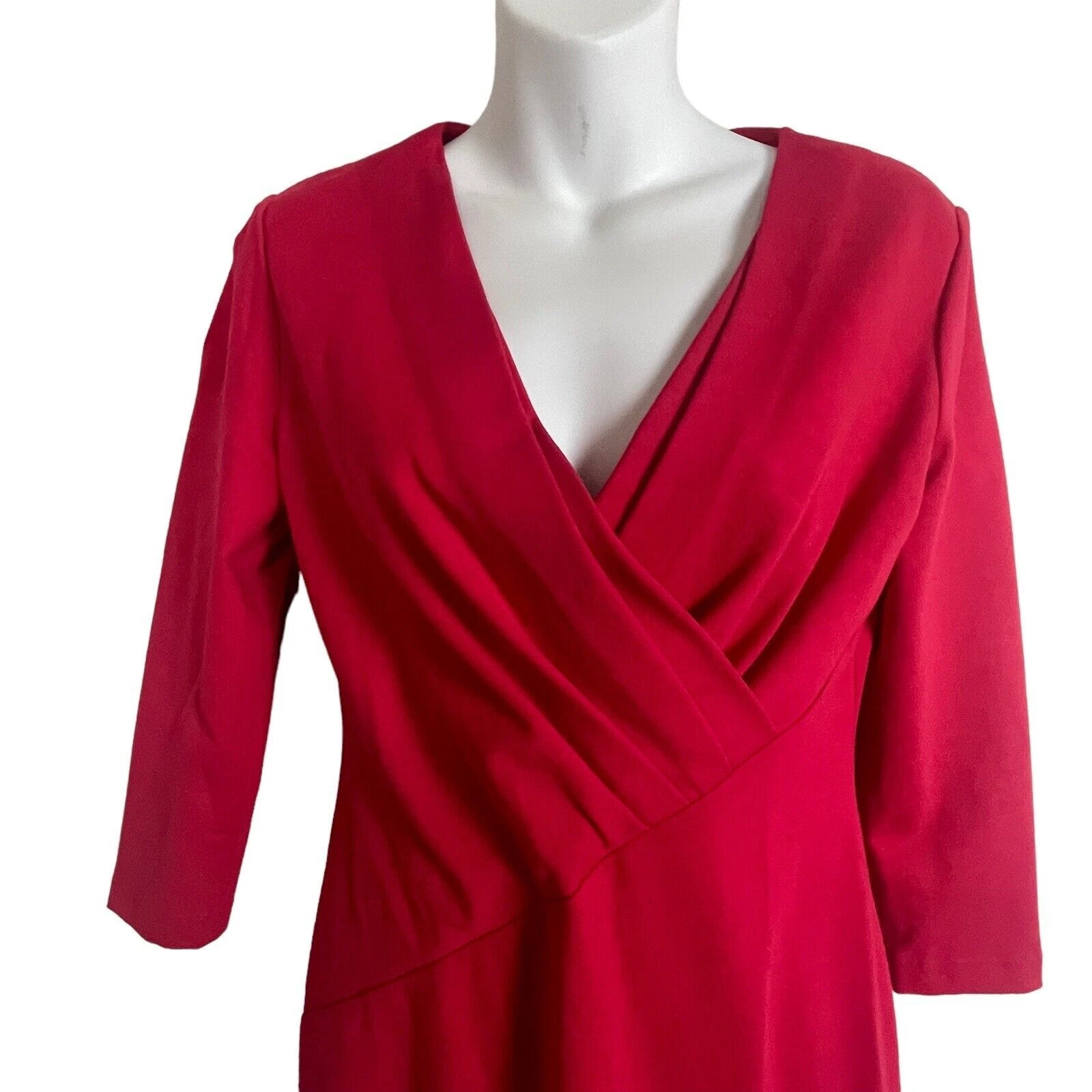 VALENTINO Abito Pintuck manica a 3 4 Lafayette 148 rosso New York taglia 0 ponte collo a V Ca