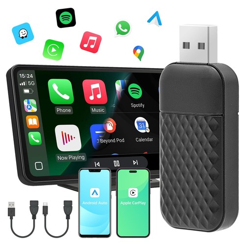 2-in-1 Wireless CarPlay Adapter Android Auto Adapter - Plug & Play, Convert W...