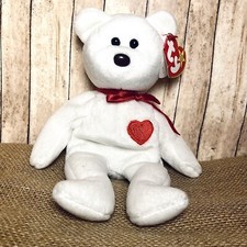 VALENTINO the White Bear with Brown Nose Retired 1994 Ty Beanie Babies