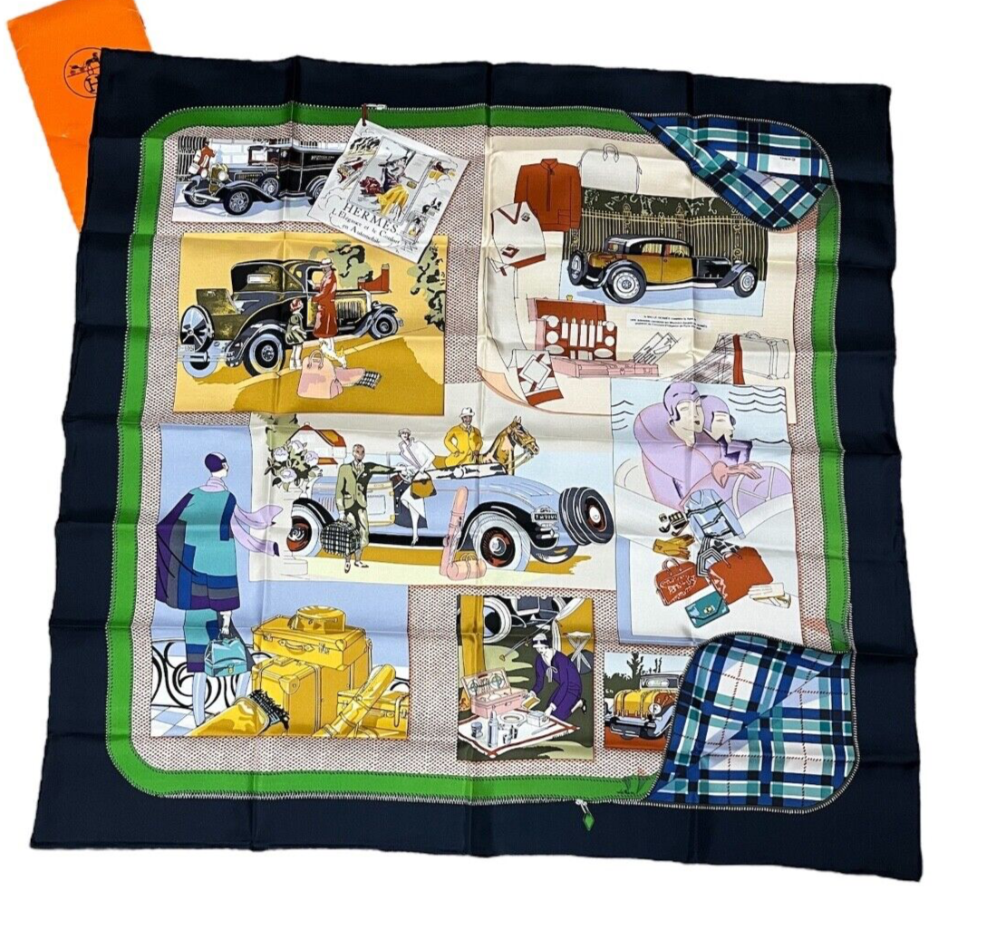 HERMES　カレ90 SCARF　AUTOMOBILE　FRANCEMADE HERMES Silk Scarf 90 Carre L Elegance et le Confort en