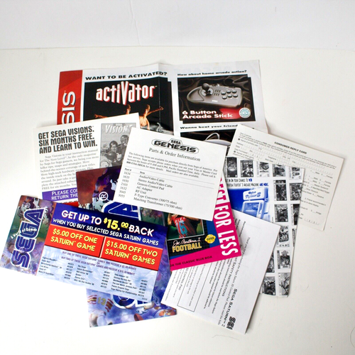 Lot of Vintage Sega Video Game Paperwork Pamphlets Inserts Registration