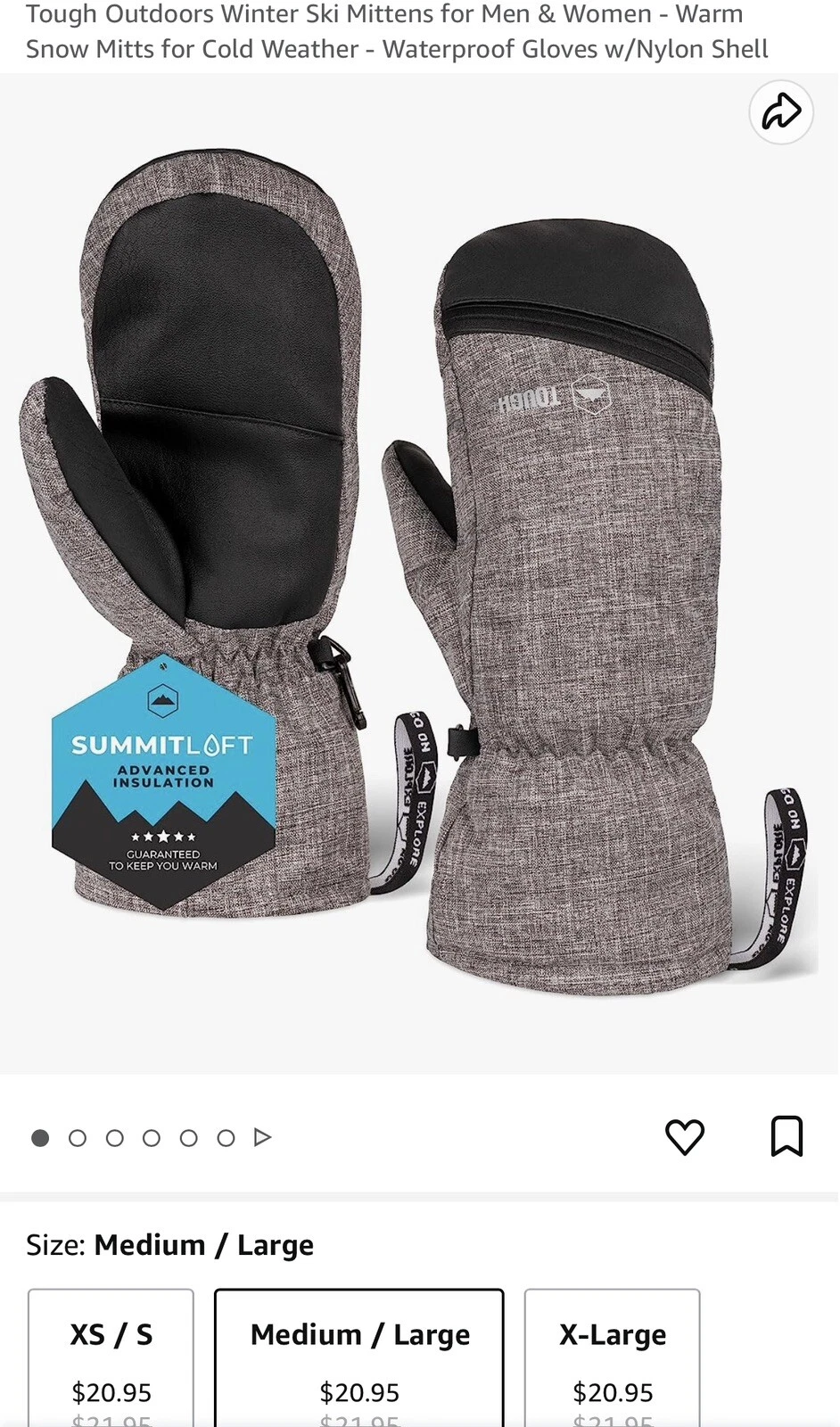 NEW SUMMITLOFT MEDIUM/LARGE Tough Outdoors Ski Snow Mittens WATERPROOF Gloves❄️