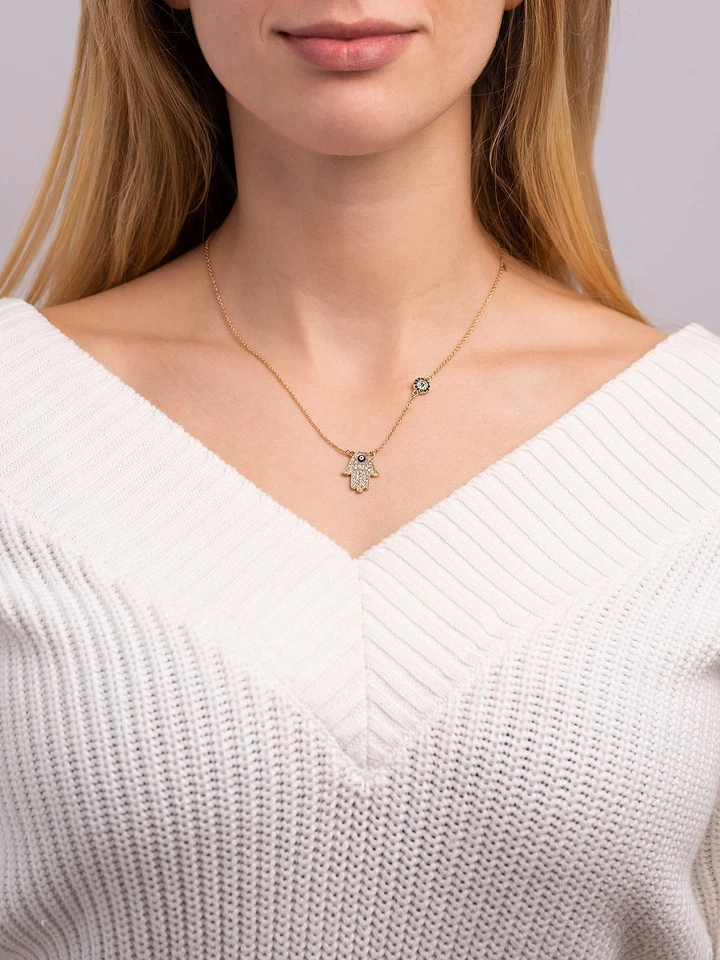 Halskette Fatimas Hand + Böser Blick Stein türkisches Auge Nazar Boncuk Hamsa... - Bild 4 von 4