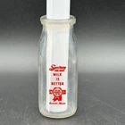 Vintage Sanitary Farm Dairies Half Pint Glass Milk Bottle Red Lettering