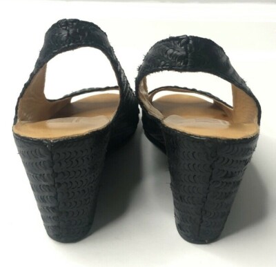 靴 MM6 Black Wedge Shoes Maison Margiela MM6 Black Textured Leather Open Toe