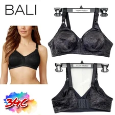 NWOT Bali 34C Double Support Spa Closure Comfort-U Wireless Bra DF3372 Black