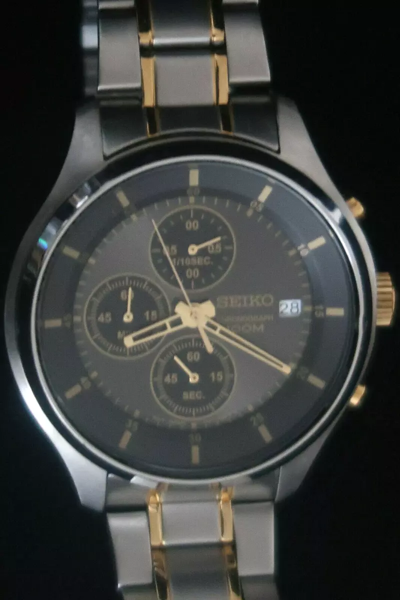 SEIKO 4T57 00G0 CHRONOGRAPH WATCH BLACK GOLD STEEL STRAP A MENS