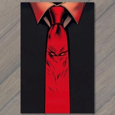 STICKER Red Tie Devil in Suit Smiling Cartoon Style Dark Background Satan Evil