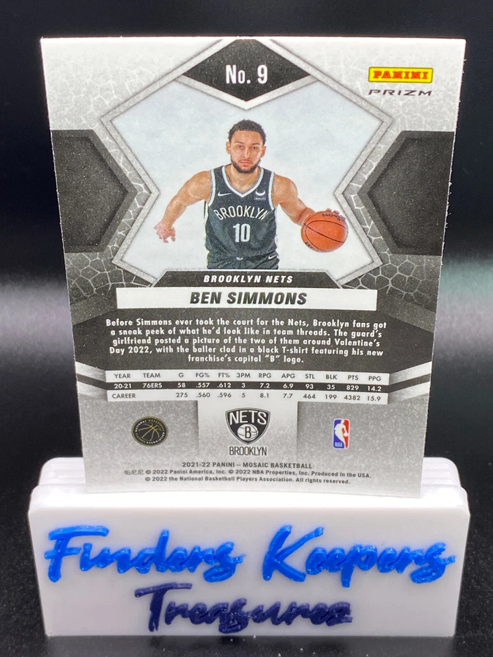 2021-22 BEN SIMMONS PANINI HOLO PRIZM MOSAIC BASKETBALL #9~NETS cc - Image 2 of 2
