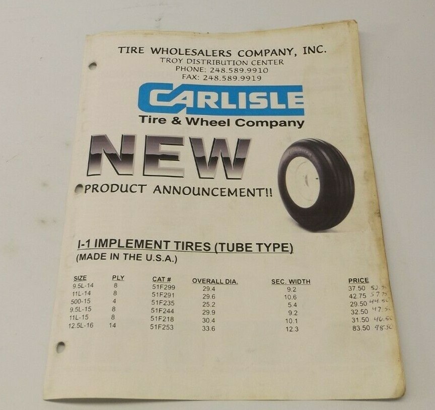 Undated Tire Wholesalers Company, Inc. Carlisle Tire & Wheel Price List ...