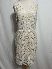 Ann Taylor LOFT Sleeveless Sheath Dress Ivory Crochet Floral Over Beige Size 8