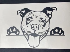 Pit Bull Dog Peeking Black Vinyl Car Window Decal Bumper Sticker New Gift