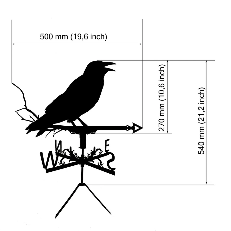 Crow Metal Weathervane, Weather Vane, home roof decor, raven, corbie - Image 2 of 4