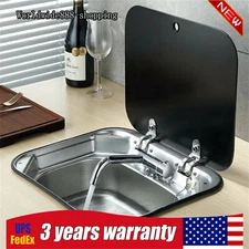 RV Caravan Camper Sink Stainless Steel Hand Wash Basin & Faucet& Glass Lid