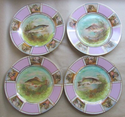ALTROHLAU VICTORIA VIT291 FISCH / WATTEAU 4 X 83/4'' TELLER - TSCHECHISCHER BIENENSTOCK (6933)