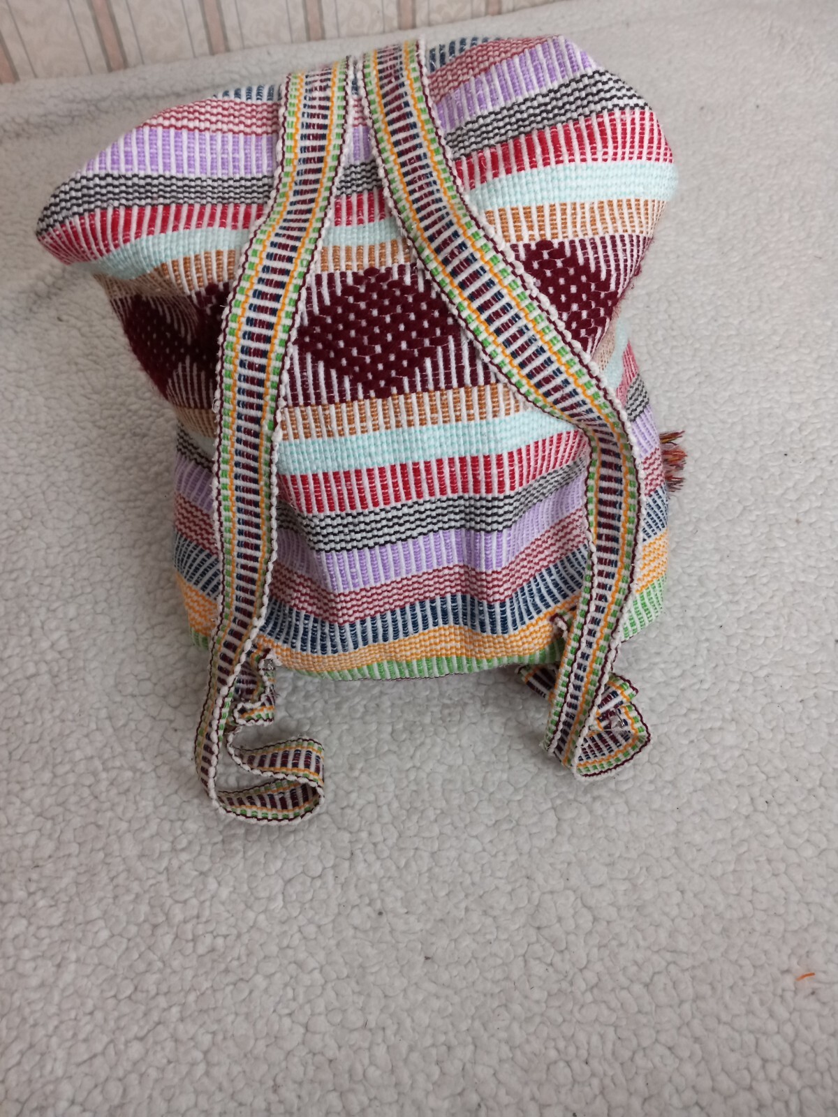 Lillo Woven Textile Back Pack Multi Colored Draw … - image 2
