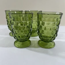 Vintage MCM Avocado Green Juice Glasses Set of 4 Indiana Glass Whitehall Pattern