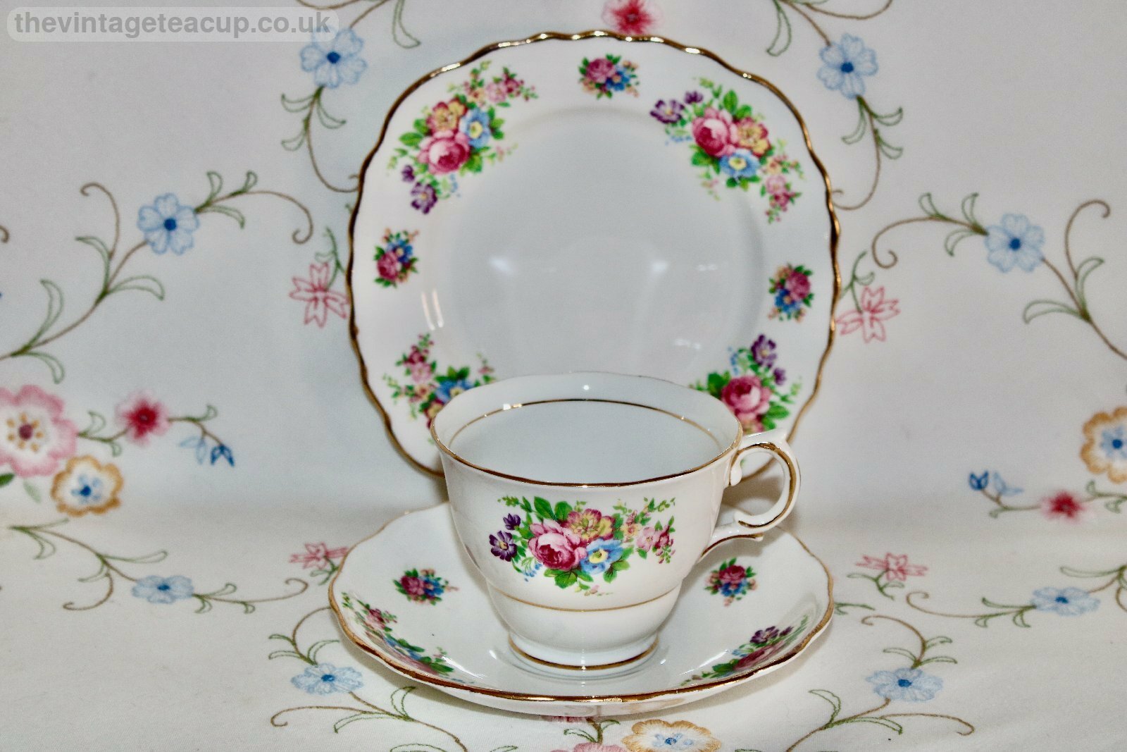 RARE 1940 Colclough Tea Set Bone china Trio Rose Cup Plate Ridgway