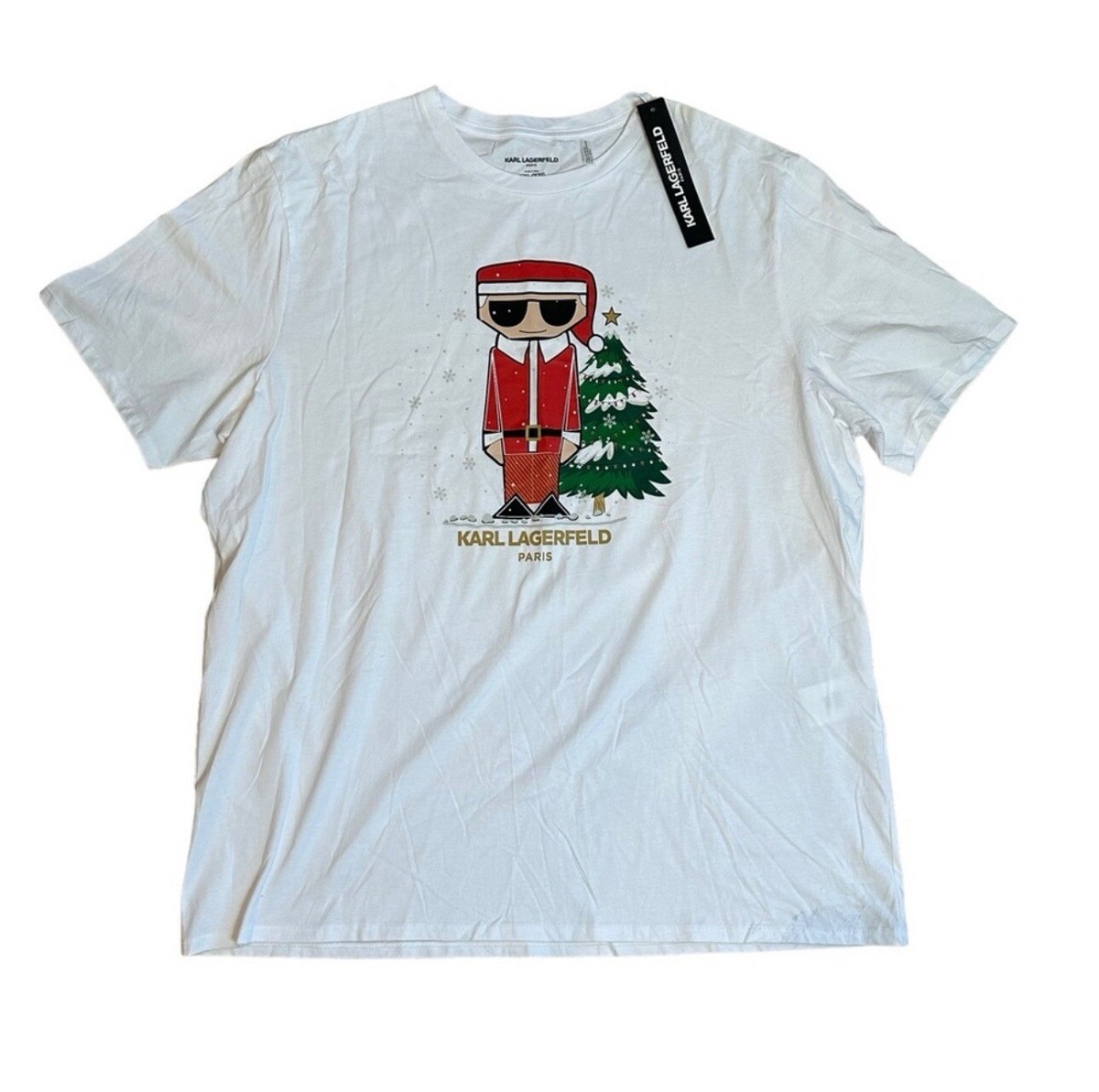 New KARL LARGERFELD Santa Christmas Tree Tee T-Shirt Men's Size