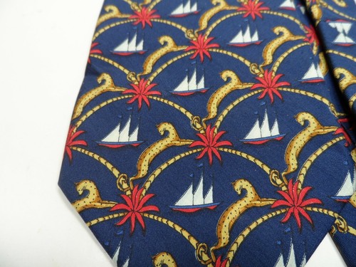 Cravatta uomo Salvatore Ferragamo cravatta blu tema barca a vela Made in Italy - Foto 9 di 10