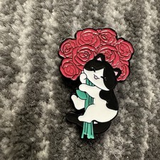 Tuxedo Cat Enamel Pin Cute Kitten Cat Flower Rose Bouquet Backpack Cat Lady New