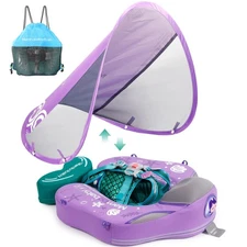 Medium Purple Mermaid Baby Swim Float With Removable Canopy And Safety Buckle