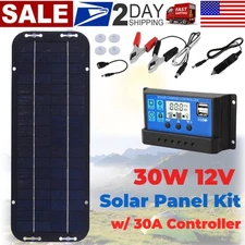 30 Watts Solar Panel 12V Trickle Charger Battery Charger Kit with 30A Controller