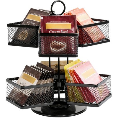 Teebox Organizer, 2-Tier drehbar, Metall, Schwarz, 6 Fächer, 22x22x23.5cm